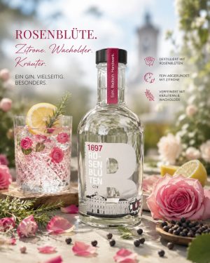 1697 Destilled Dry Gin Rosenblüte – Florale Nuancen treffen auf klassischen Wachholder
